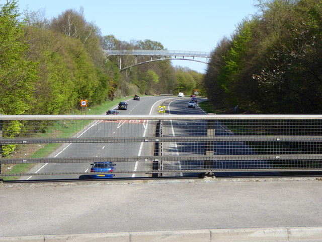 View of footbridge over A610 from Swingate bridge