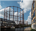TQ3483 : Gas Holder, Regents Canal, London by Christine Matthews