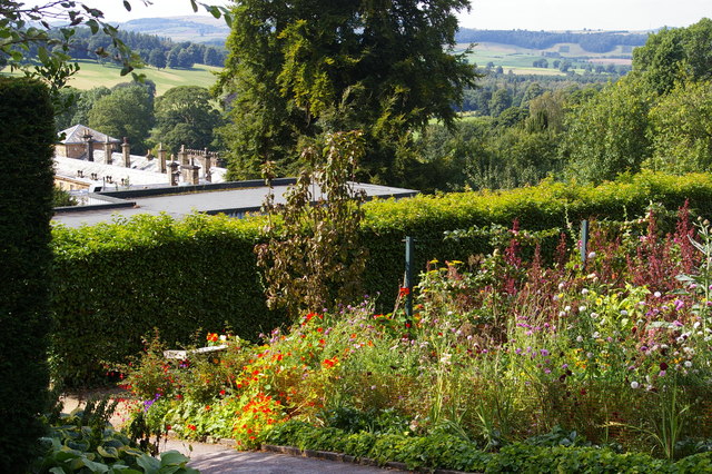 Chatsworth: view northwest from the kitchen garden