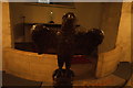 View of a wooden eagle lectern in the crypt of St. Clement Danes church