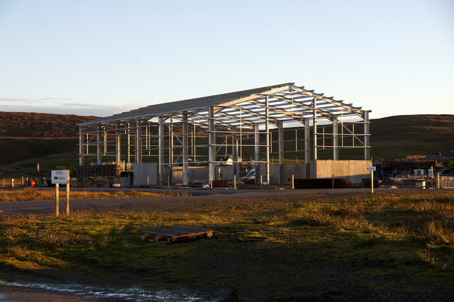 Shed in construction beside Scatsta Airport