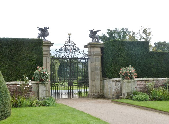 Ornate gate guarded by dragons, Powis Castle