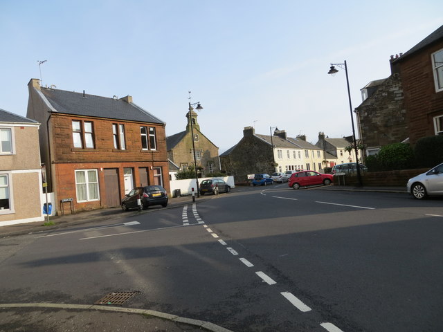 The junction of Main Street (B706) with Stewarton Road (A735) in Dunlop