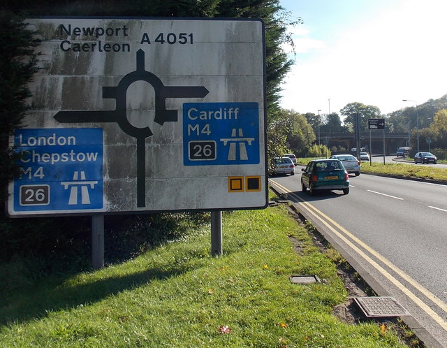 M4 motorway directions sign on the approach to Junction 26, Newport