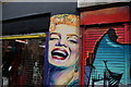 View of Marilyn Monroe street art on Cheshire Street