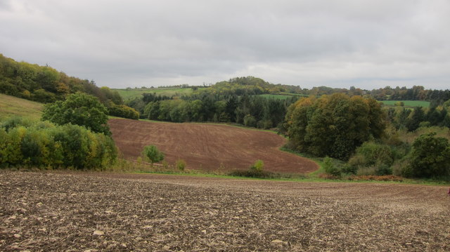 Ploughed field in a narrow valley