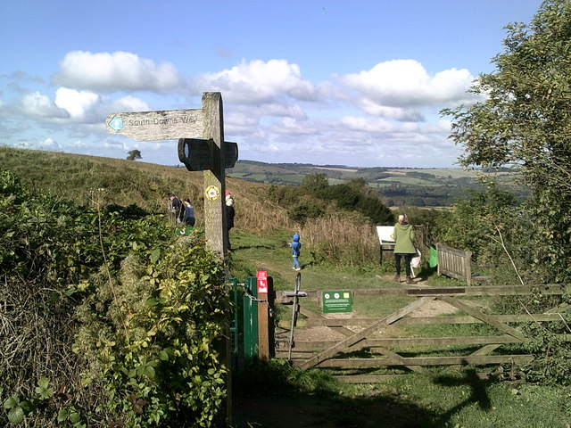 Sign post for the South Downs Way on Old Winchester Hill