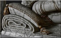 TL0295 : Apethorpe, St. Leonard's Church: The Mildmay Monument; detail of pillow by Michael Garlick