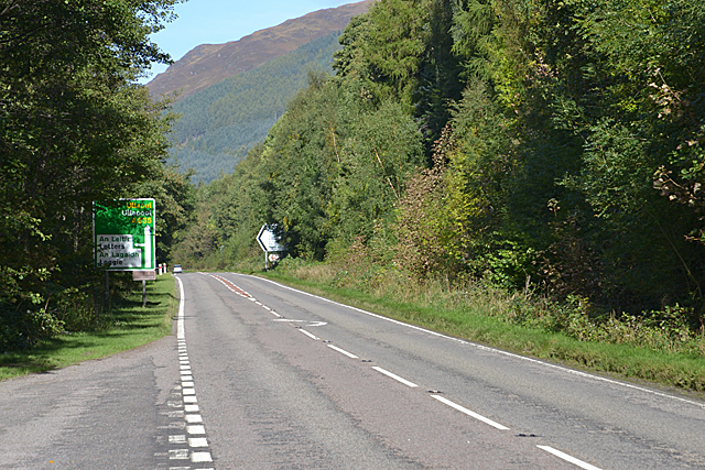 The A835 approaching the Letters turn