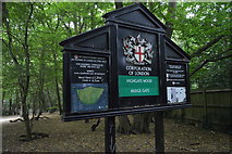 TQ2889 : Information Board, Bridge Gate, Highgate Wood by N Chadwick