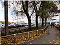 Tree-lined path towards an Asda superstore, Gloucester