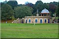 SE1338 : Refreshment pavilion, statue and bandstand, Saltaire by Jim Osley