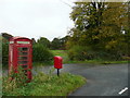 SN9453 : Telephone box and post box at Pont ar Dulas, Glandulas by Humphrey Bolton