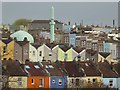 A mosque and colourful houses