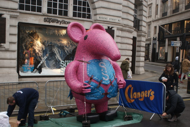 View of a Clanger in the Hamley's Toy Parade on the corner of Regent and Vigo Streets