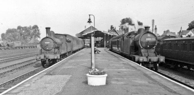 Barnard Castle station, with trains 1953