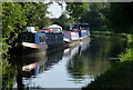 Narrowboats moored along the Staffordshire and Worcestershire Canal