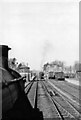 View from locomotive cab on approach to Cockermouth station, 1953