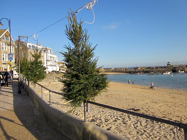 St Ives Harbour Decorated For Christmas