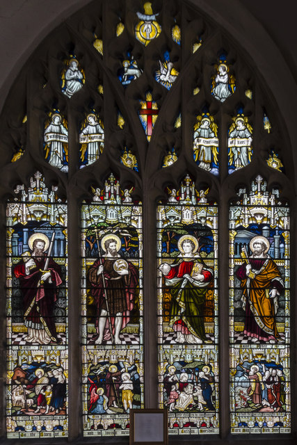 Creche stained glass window, St John the Baptist church, Peterborough