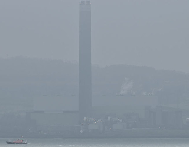 Misty Belfast Lough and Kilroot power station (December 2016)