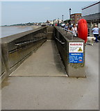 ST3049 : Warnings on a ramp to the beach from the Esplanade, Burnham-on-Sea  by Jaggery