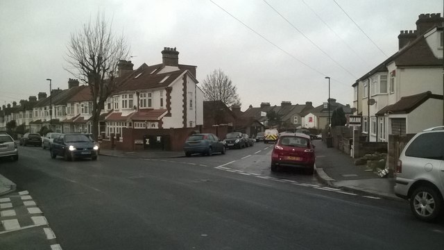 Hythe Road crosses Mersham Road, Thornton Heath