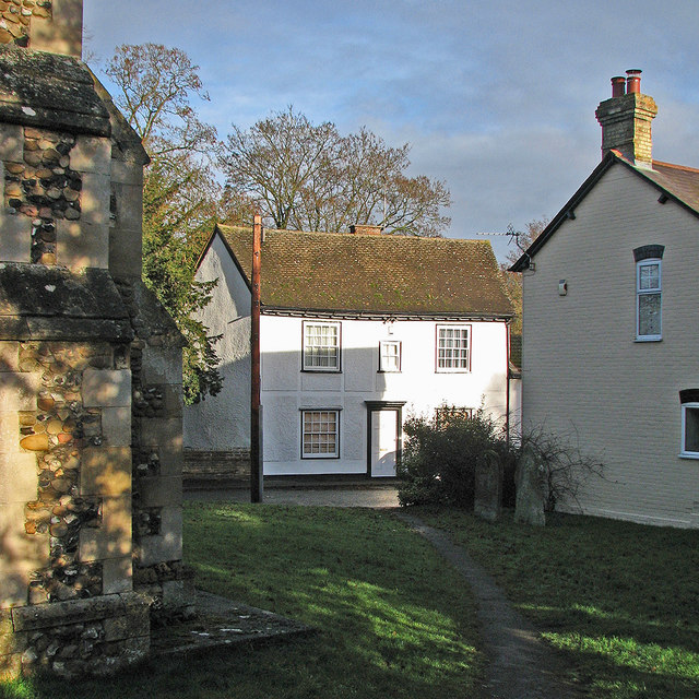 Fowlmere: church path and The Variety Shop