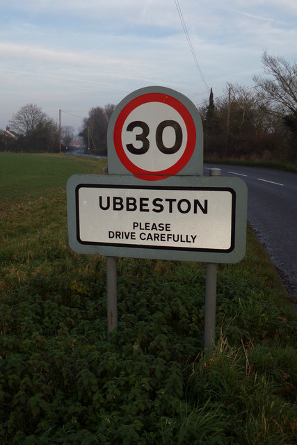Ubbeston Village Name sign on the B1117 The Green