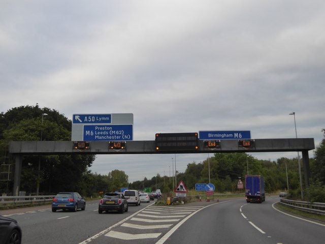 Gantry over M56 junction with M6 © David Smith :: Geograph Britain and ...