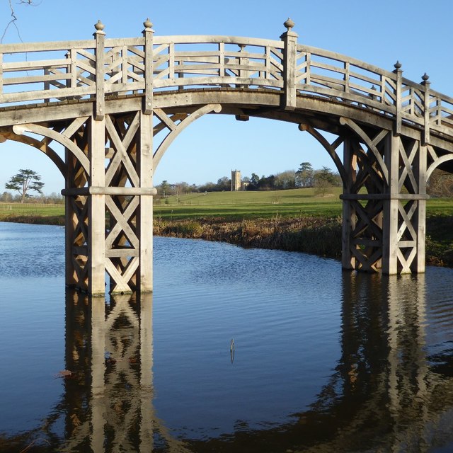 Croome D'Abitot church frame by the Chinese Bridge