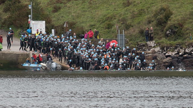 Entering the water for the start of the "Craggy Island" Triathlon