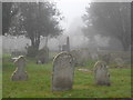 TF1505 : Graveyard at St. Benedict's Church, Glinton, on a foggy day by Paul Bryan