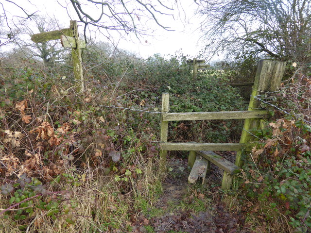 Two stiles at footpath junction