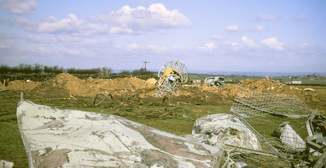 Wreckage of Emley Moor TV mast, 1969