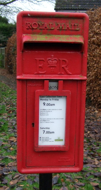 Close up, Elizabeth II postbox on Bunbury Lane, Bunbury