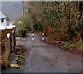 Metal posts across Twyn Road, Llanfach, Abercarn