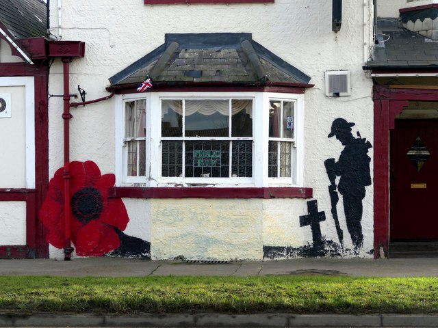Remembrance artwork on the Station Hotel