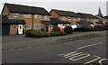 School Lane houses and a distant spire, Quedgeley