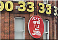 "KFC" opening hours sign, Belfast (January 2017)