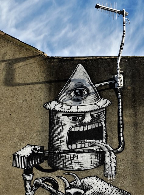 Detail of mural by "Phlegm" on Snuff Mill Lane (I)