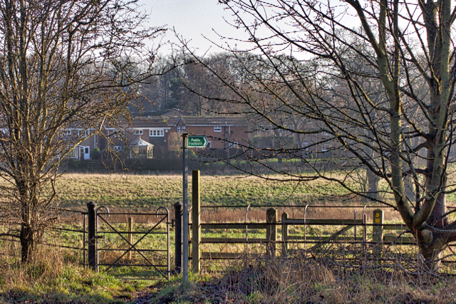 Public Footpath sign and kissing gate