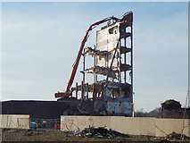 NS3975 : Ballantine's Distillery brick tower being demolished by Lairich Rig