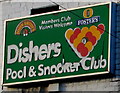 Dishers Pool & Snooker Club nameboard, Crewe