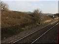 View from a Cardiff-Swansea train - lineside hut and speed limit