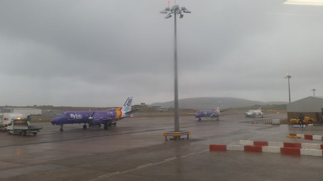 Three planes on the apron at Sumburgh Airport