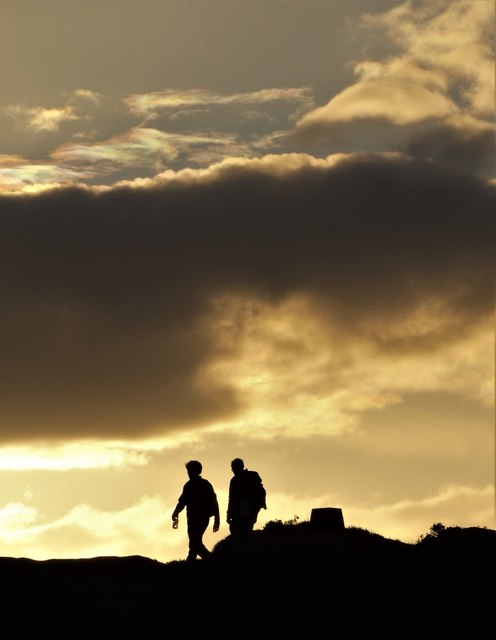 Ramblers Silhouetted on Stanage Edge