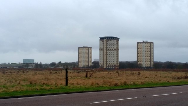 Seaton tower blocks from the Esplanade beside the River Don, Aberdeen