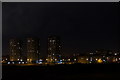 Seaton tower blocks at night, from the Esplanade, Aberdeen