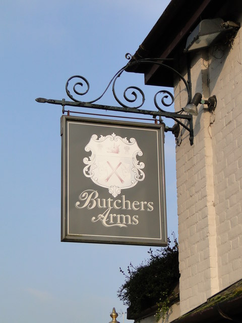 The hanging sign of the 'Butcher's Arms'